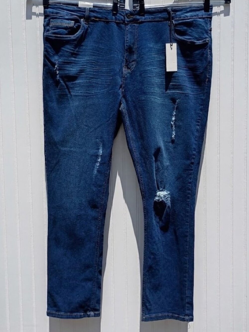 NWT Men's Kenneth Cole Reaction Blue Jeans 48 x 30 Regular Dark Ripped Stretch